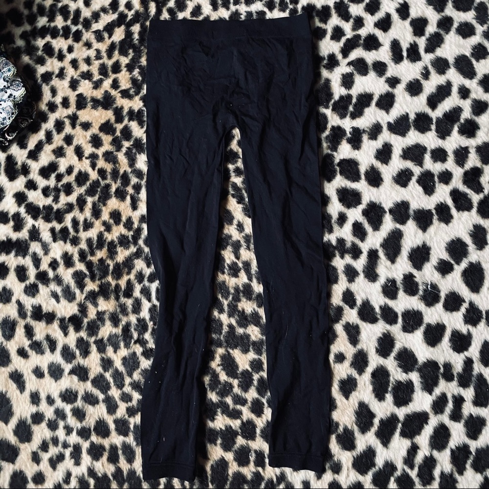 Pink Rose stretchy black leggings